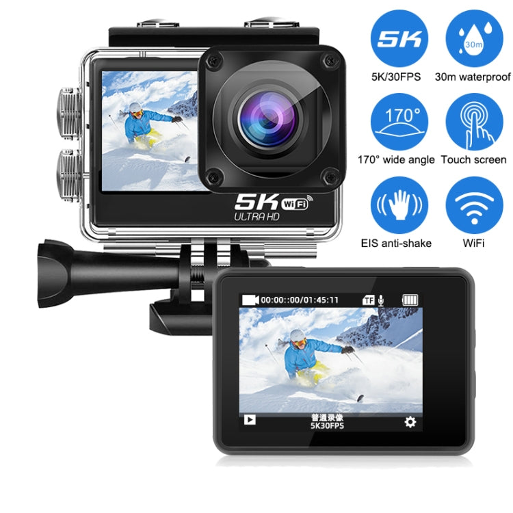 Câmara desportiva WIFI HD anti-tremor com ecrã duplo, controlo remoto, IP68 impermeável, 5K/30FPS, câmara 5K + cartão 64G, câmara 5K + cartão 128G