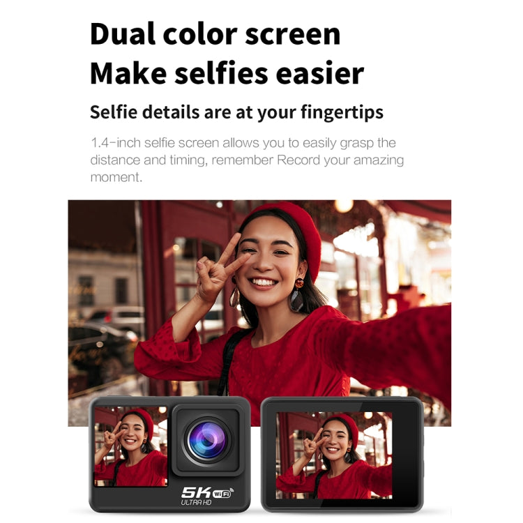Câmara desportiva WIFI HD anti-tremor com ecrã duplo, controlo remoto, IP68 impermeável, 5K/30FPS, câmara 5K + cartão 64G, câmara 5K + cartão 128G