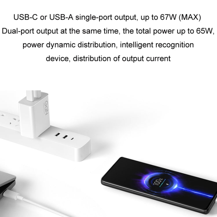 Carregador Rápido Inteligente Original Xiaomi 67W GaN 1C+1A Porta Dupla, Ficha EUA, MDY-14