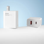 Carregador Portátil Original Xiaomi 35W USB-C+USB-A de Carga Rápida Porta Dupla (1C+1A), Ficha EUA, 35W