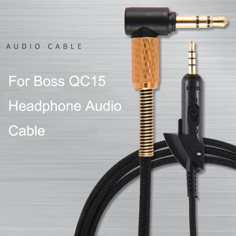 Para Cabo de Áudio de Substituição Trançado para Auriculares Boss QC15, ZS0017 Preto