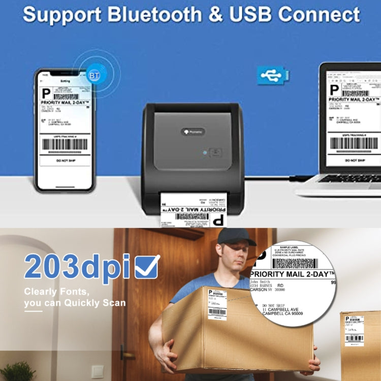Impressora Térmica Bluetooth Phomemo D520-BT para Etiquetas de Envio, Impressora de Secretária Sem Fios para Código de Barras e Endereços, US, EU