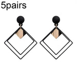 5 pares de brincos para senhora em liga com costura dupla de diamante