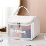 Bolsa Cosmética Translúcida em PVC Bolsa de Higiene Fosca Bolsa de Banho com Tampa de PU