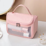 Bolsa Cosmética Translúcida em PVC Bolsa de Higiene Fosca Bolsa de Banho com Tampa de PU