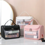 Bolsa Cosmética Translúcida em PVC Bolsa de Higiene Fosca Bolsa de Banho com Tampa de PU