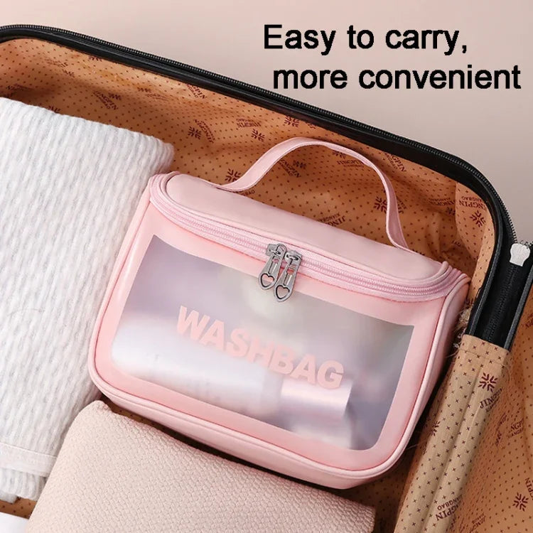 Bolsa Cosmética Translúcida em PVC Bolsa de Higiene Fosca Bolsa de Banho com Tampa de PU