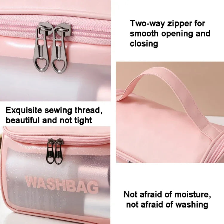 Bolsa Cosmética Translúcida em PVC Bolsa de Higiene Fosca Bolsa de Banho com Tampa de PU