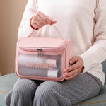 Bolsa Cosmética Translúcida em PVC Bolsa de Higiene Fosca Bolsa de Banho com Tampa de PU