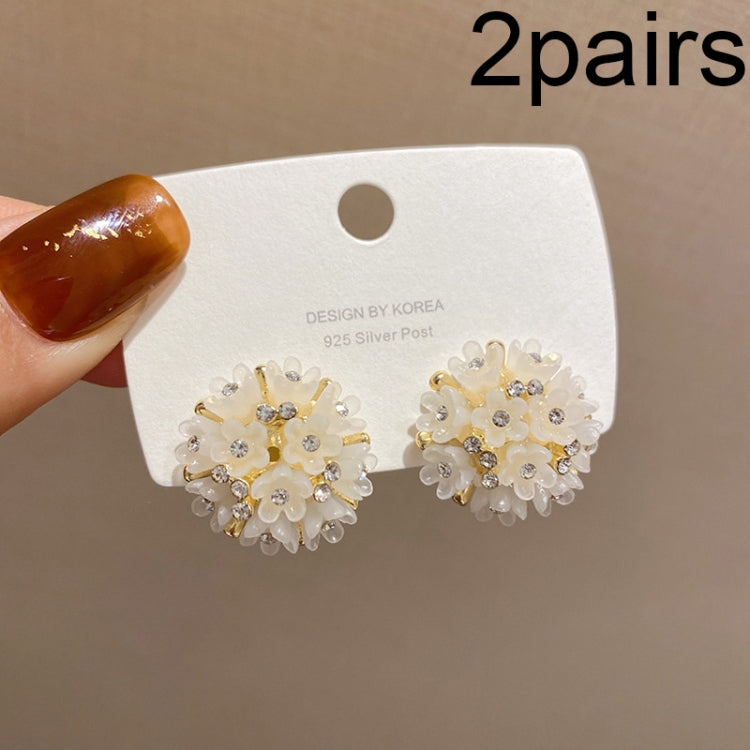 2 pares de brincos elegantes com flor em relevo e cristal