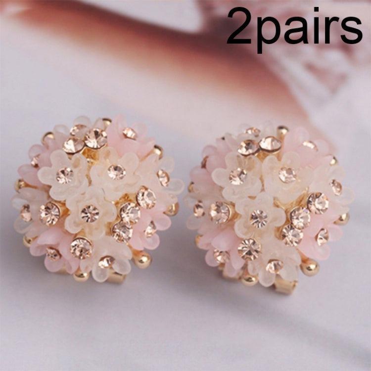 2 pares de brincos elegantes com flor em relevo e cristal