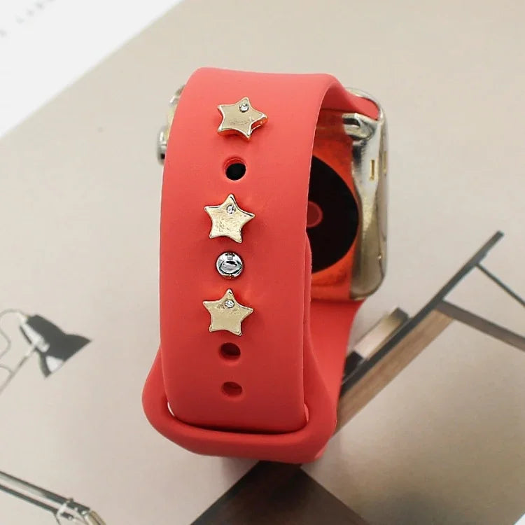 2pcs Watch Silicone Strap Decorative Diamond Buckle Strap Nails, One Diamond Heart, Diamond Hand, Diamond Bear, Diamond Clover, One Diamond Pentagram, Full Diamond Pentagon, Full Diamond Heart, Diamond Dragonfly