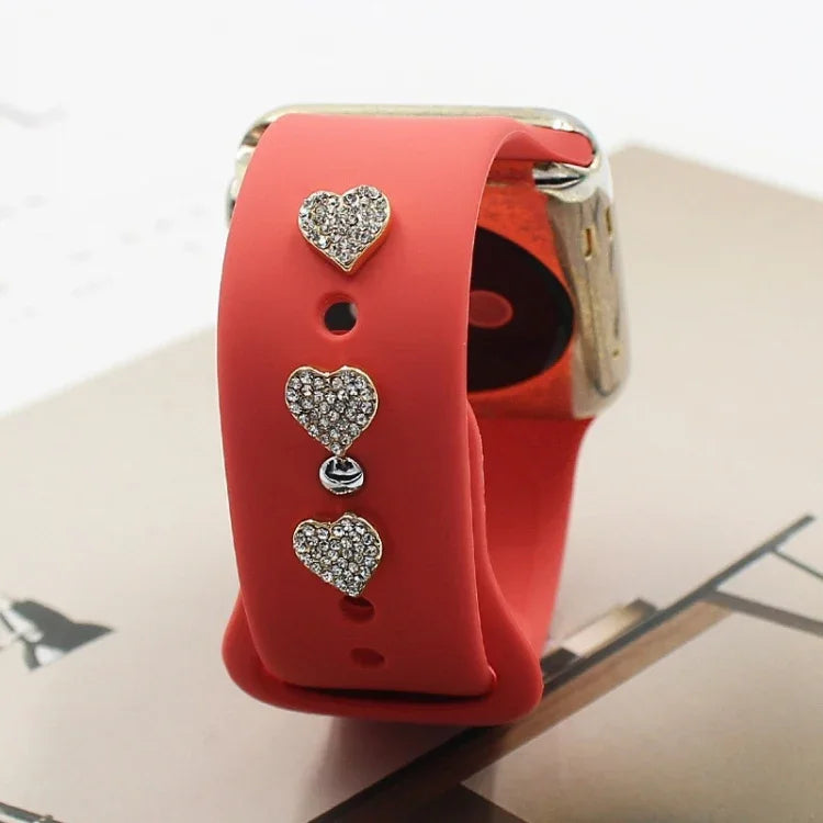2pcs Watch Silicone Strap Decorative Diamond Buckle Strap Nails, One Diamond Heart, Diamond Hand, Diamond Bear, Diamond Clover, One Diamond Pentagram, Full Diamond Pentagon, Full Diamond Heart, Diamond Dragonfly