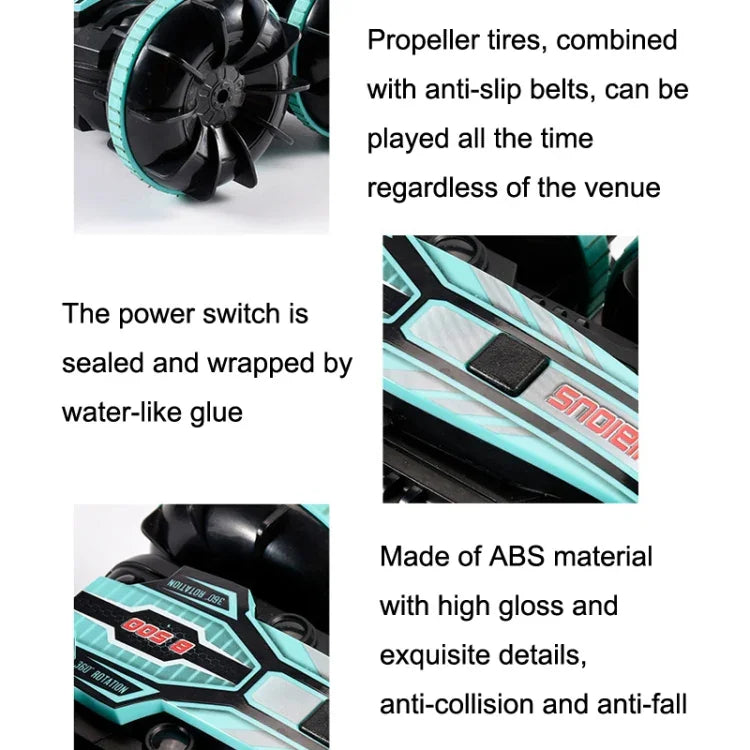 Carro de Controlo Remoto Acrobático Anfíbio 2.4G com Condução de Rolamento Duplo para Crianças Brinquedos Elétricos, Vermelho, Verde