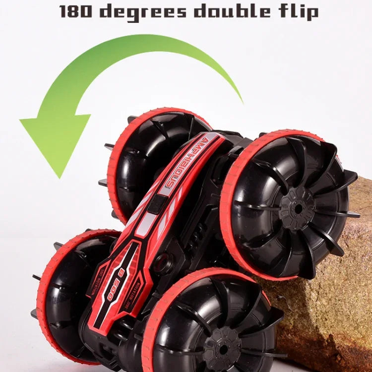 Carro de Controlo Remoto Acrobático Anfíbio 2.4G com Condução de Rolamento Duplo para Crianças Brinquedos Elétricos, Vermelho, Verde