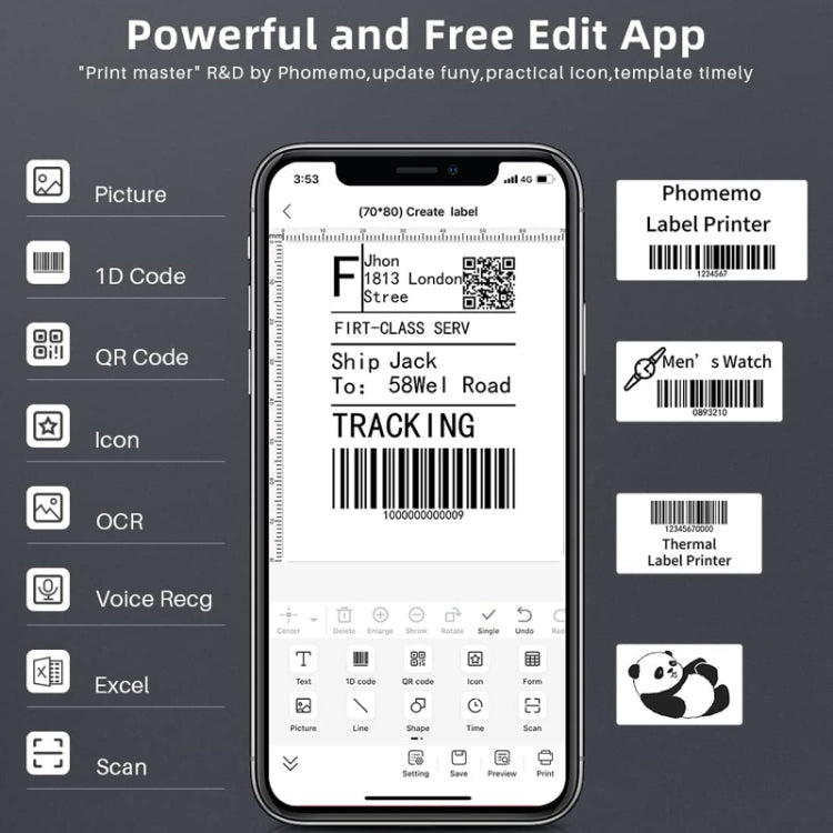 Impressora de Etiquetas Térmicas Bluetooth Phomemo M220 para Etiquetas de Joalharia e Roupa, M220