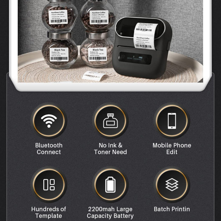 Impressora de Etiquetas Térmicas Bluetooth Phomemo M220 para Etiquetas de Joalharia e Roupa, M220