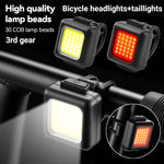 Lâmpada COB para Bicicleta de Montanha Mini USB Recarregável, Impermeável, Luz de Cabeça Branca, Luz Traseira Vermelha, Luz de Cabeça Branca + Luz Traseira Vermelha