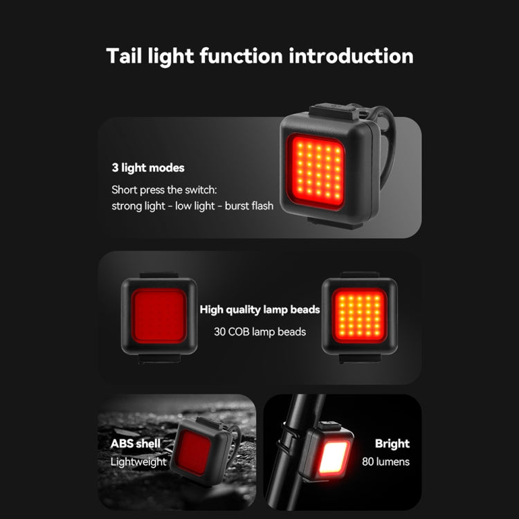 Lâmpada COB para Bicicleta de Montanha Mini USB Recarregável, Impermeável, Luz de Cabeça Branca, Luz Traseira Vermelha, Luz de Cabeça Branca + Luz Traseira Vermelha