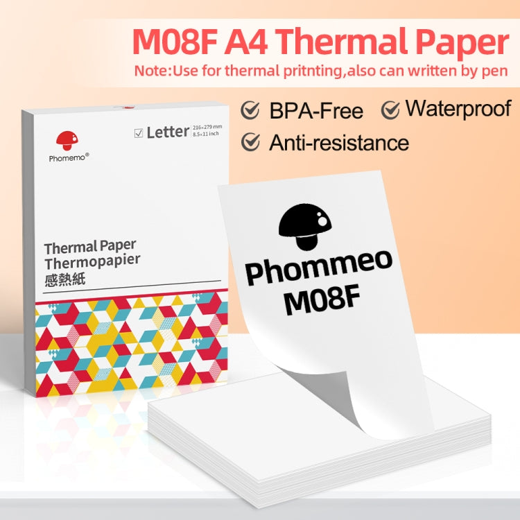 Papel Térmico para Impressão Phomemo M08F 200 Folhas Compatível com MR.IN Brother Pocket Jet / MT800, Papel Térmico A4, Papel Térmico A4 Dobrável, Papel Térmico Carta, Papel Térmico Carta Dobrável