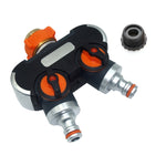 Divisor de Água para Irrigação e Rega de Jardim com Uma Entrada e Duas Saídas, com Adaptador de Plástico, com Adaptador de Latão, com Conector Europeu com Rosca, com Conector Europeu com Rosca + Conector de Bico de Plástico