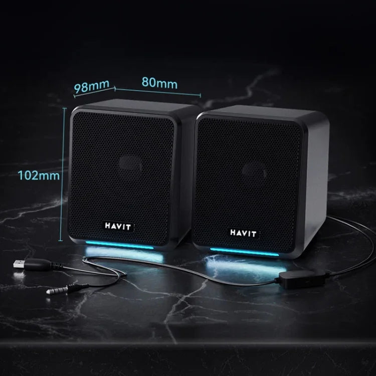 Coluna Estéreo de Som Ambiente Colorido com Fios Havit A20 Plus, Preto, Versão Bluetooth