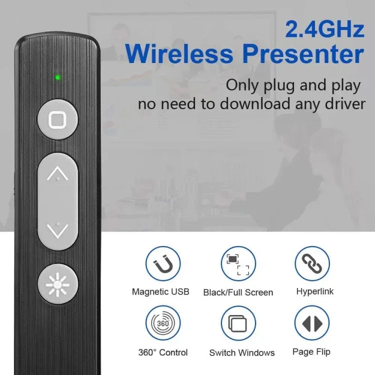 Caneta Multifuncional USB Sem Fios 2.4GHz para Virar Páginas PPT com Apontador Laser Eletrónico, K200
