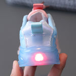 Ténis para Meninas WISDOMFROG com Luz LED, Ténis de Malha Degradê para Meninos, Calçado Infantil, 21, 22, 23, 24, 25, 26, 27, 28, 29, 30