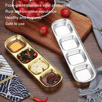 Stainless Steel Square Sauce Dish Hotpot Seasoning Disc Barbecue Tableware, 1 Grid (Silver), 2 Grid (Silver), 3 Grid (Silver), 4 Grid (Silver), 1 Grid (Gold), 2 Grid (Gold), 3 Grid (Gold), 4 Grid (Gold)