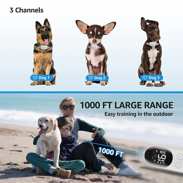 Colar de Choque Inteligente Impermeável para Animais Dispositivo de Treino para Cães com Controlo Remoto, Para-Um-Cão, Para-Dois-Cães