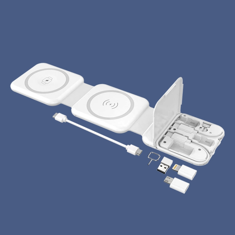 Carregador Dobrável Magnético Sem Fios 10 em 1 com Caixa de Armazenamento para Cabo de Dados e Adaptador, BM3093 (Branco), BM3093