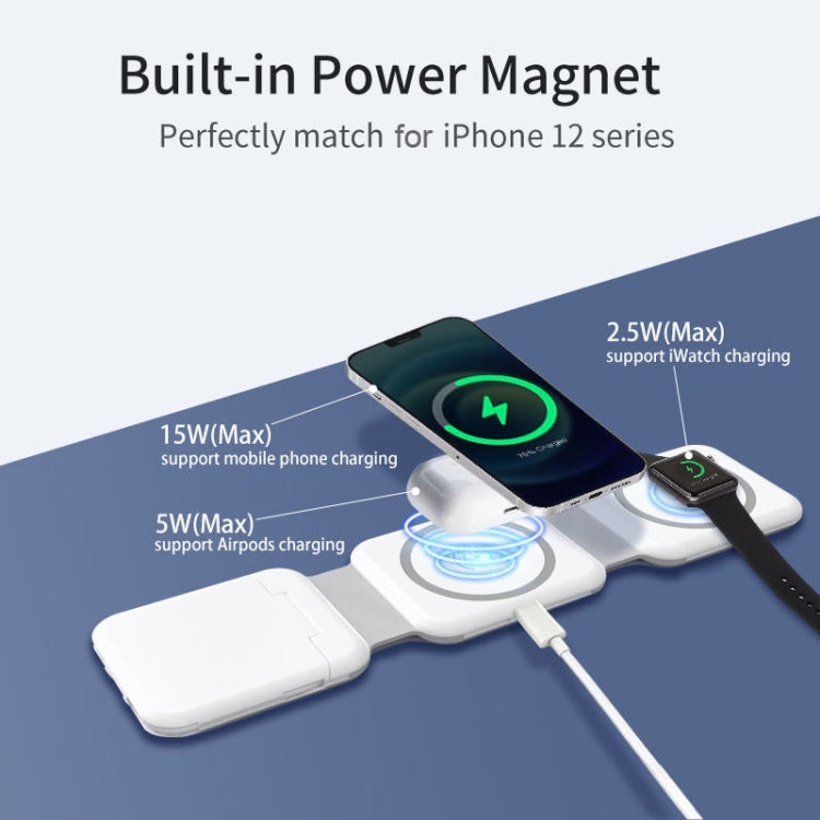 Carregador Dobrável Magnético Sem Fios 10 em 1 com Caixa de Armazenamento para Cabo de Dados e Adaptador, BM3093 (Branco), BM3093