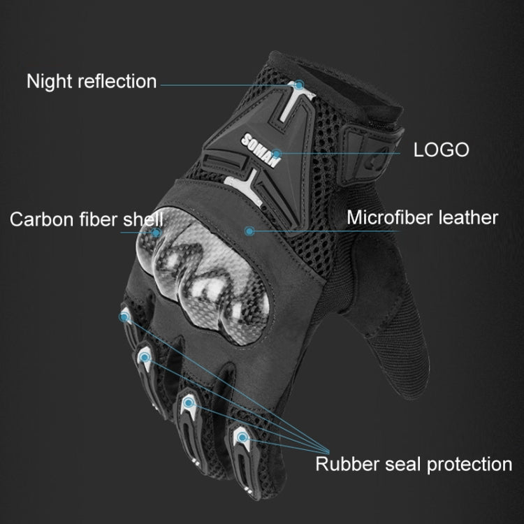 Luvas de Fibra de Carbono Respirável Antiderrapantes para Motociclista SOMAN, M, L, XL, XXL