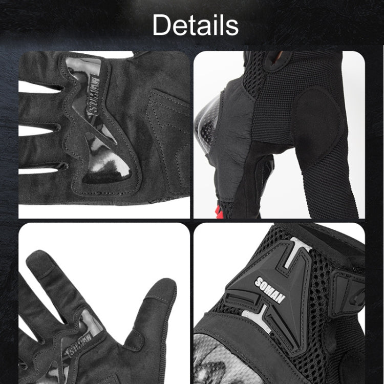 Luvas de Fibra de Carbono Respirável Antiderrapantes para Motociclista SOMAN, M, L, XL, XXL