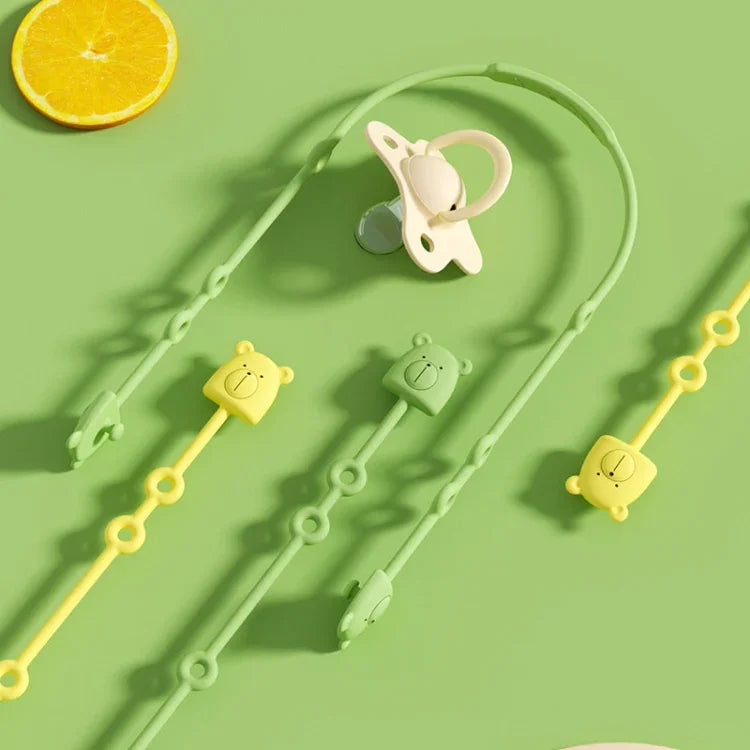 Corrente de Chupeta de Silicone com Urso, Mordedor para Criança, Corda Anticaída, Clipe para Chupeta