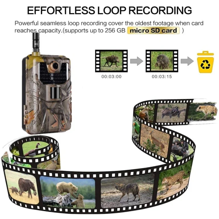 Câmara de Caça 36MP 4K 4G com Controlo Remoto por APP para Visualizar Fotos/Vídeos a Qualquer Momento, HC-900Pro