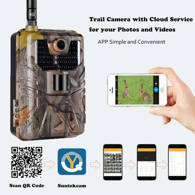 Câmara de Caça 36MP 4K 4G com Controlo Remoto por APP para Visualizar Fotos/Vídeos a Qualquer Momento, HC-900Pro