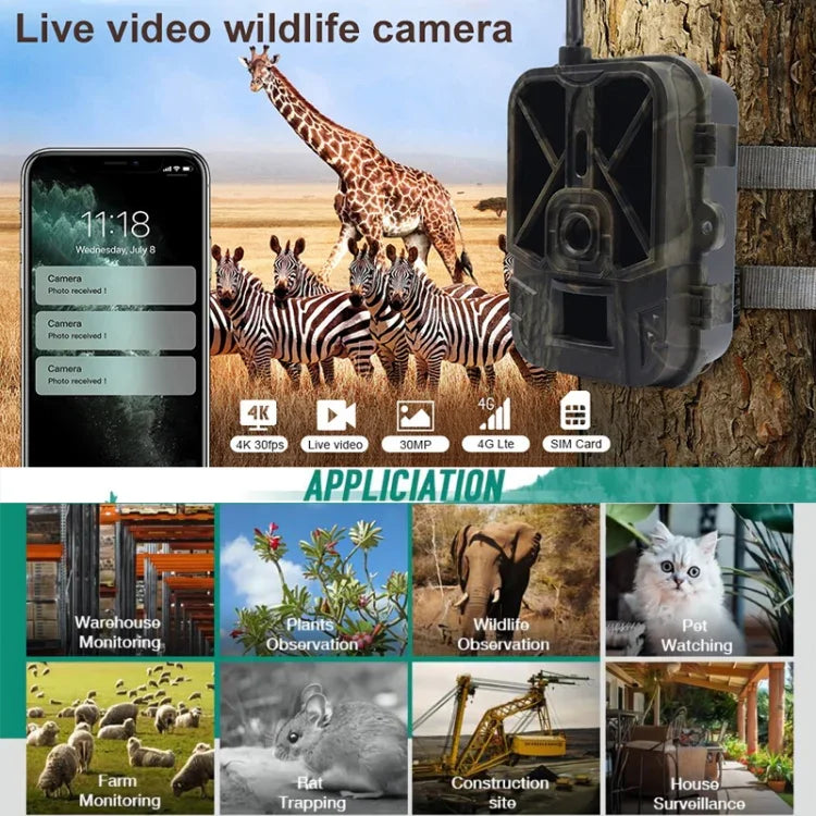 Câmara de Percurso ao Ar Livre 4K 4G com Controlo Remoto por Telemóvel para Visualizar Fotos/Vídeos a Qualquer Momento, HC-940Pro-Li