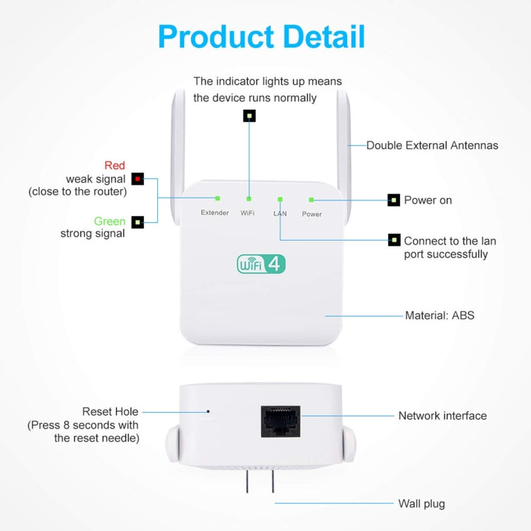 Amplificador Wi-Fi 2.4G 300M Repetidor Wi-Fi de longo alcance Amplificador de sinal sem fios, ficha US branco, ficha EU branco, ficha UK branco, ficha US preto, ficha EU preto, ficha UK preto