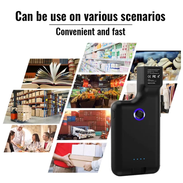Leitor de Código de Barras Bluetooth HC101D 2D Sem Fios com Clipe para Telefone, 2D Central, 2D Lateral