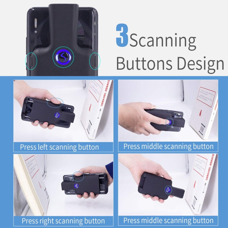 Leitor de Código de Barras Bluetooth HC101D 2D Sem Fios com Clipe para Telefone, 2D Central, 2D Lateral