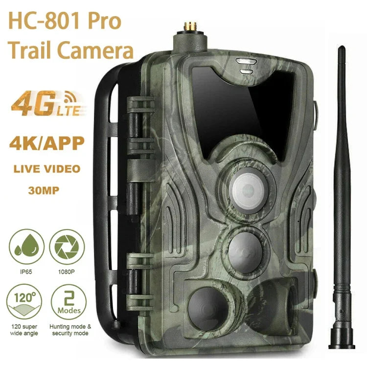 HC-801Pro Câmara de Caça ao Ar Livre 4K 4G com Controlo Remoto por APP para Visualizar Fotos e Vídeos a Qualquer Momento, Plugue UE, Plugue EUA, Plugue AU