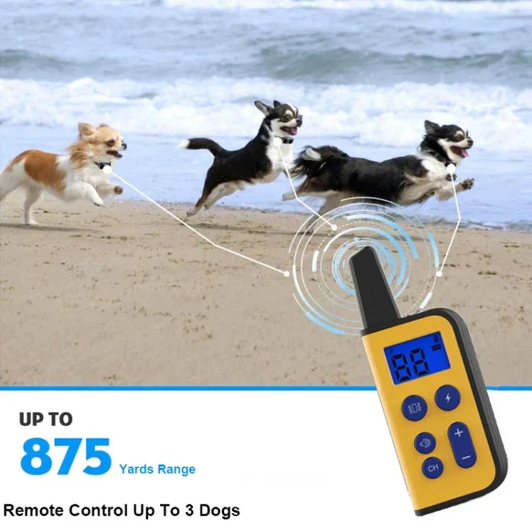 Treinador de Cães com Controlo Remoto de 800m, Colar Elétrico com Choque e Vibração para Parar Latidos