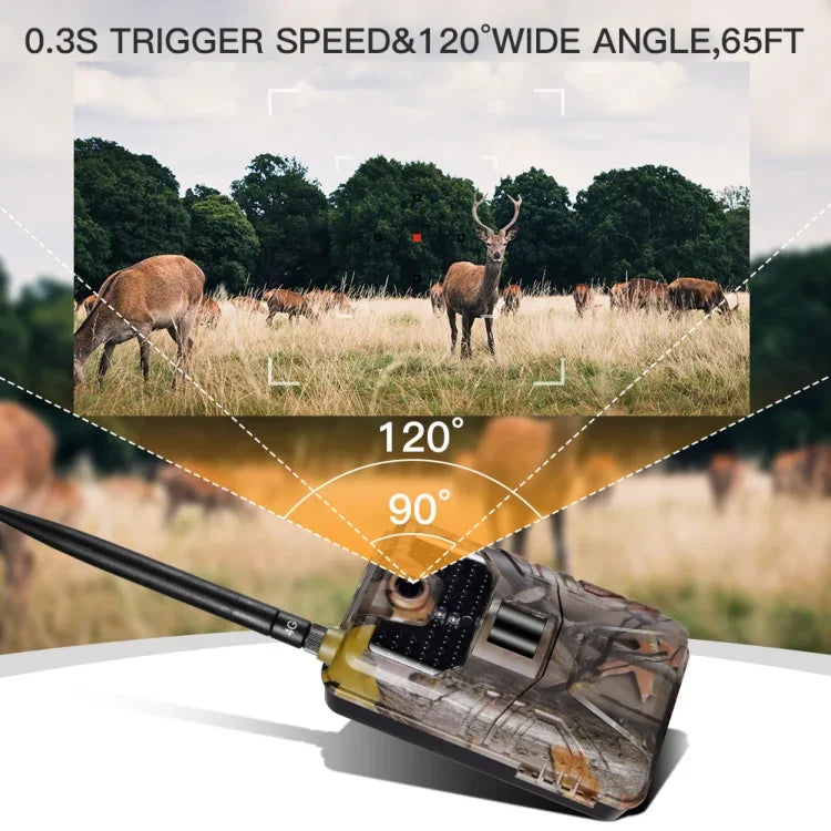 Câmara de Caça para Vida Selvagem 20MP 2K com Armadilhas Fotográficas, Visão Noturna, 4G SMS MMS SMTP, Câmara de Vigilância Celular, HC-900LTE