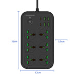 T24 2m 3000W 6 Plugs + PD + 4-USB Ports Multifunctional Flame-Retardant Socket With Switch, UK Plug, US Plug