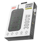 T24 2m 3000W 6 Plugs + PD + 4-USB Ports Multifunctional Flame-Retardant Socket With Switch, UK Plug, US Plug