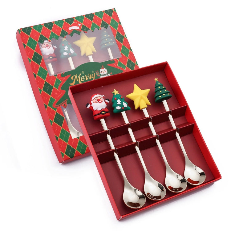 4pcs /Pack Talheres de Aço Inoxidável com Bonecos de Natal, 1 Colher, 1 Garfo, 1 Colher Pequena