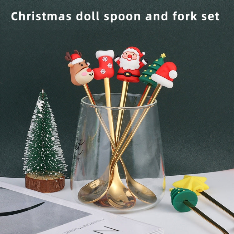 4pcs /Pack Talheres de Aço Inoxidável com Bonecos de Natal, 1 Colher, 1 Garfo, 1 Colher Pequena