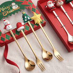 4pcs /Pack Talheres de Aço Inoxidável com Bonecos de Natal, 1 Colher, 1 Garfo, 1 Colher Pequena