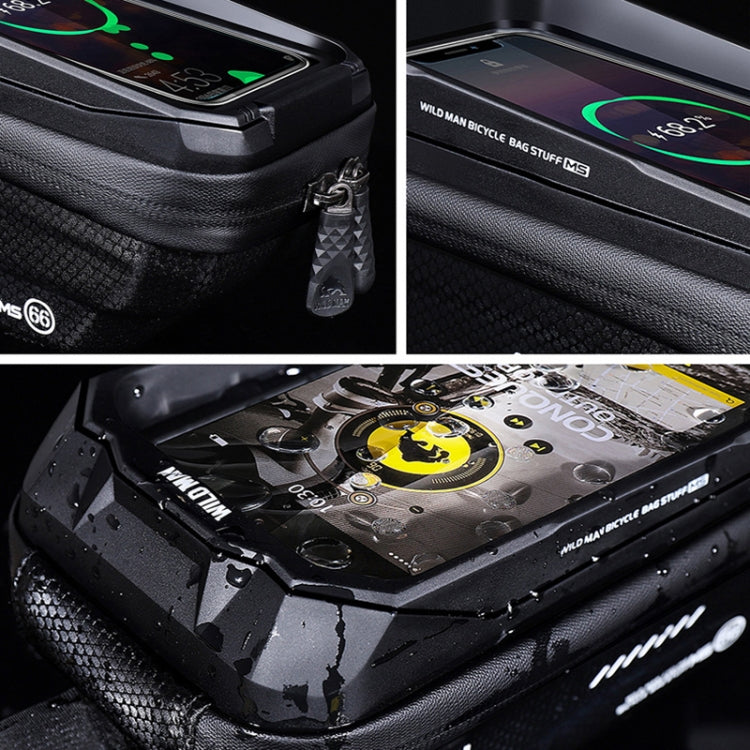 Bolsa de Quadro Frontal para Bicicleta WILD MAN MS66 1,2L com Carcaça Rígida EVA, Bolsa para Telemóvel com Ecrã Tátil, MS66